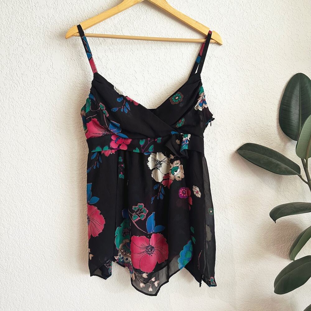 Bandolino Y2K Babydoll Top 8 Chiffon Asymmetrical Grunge Fairy Floral Whimsygoth